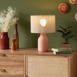 Maisons Du Monde Lampes à Poser Lampe En Céramique Rose Et Abat-jour En Raphia Beige -Éclairage Soldes 2024 lampe en ceramique rose et abat jour en raphia beige 1000 8 8 227927 3