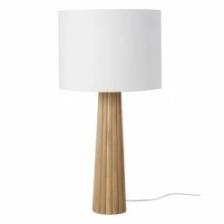 Maisons Du Monde Lampes à Poser Lampe En Chêne Strié Et Abat-jour En Coton Blanc