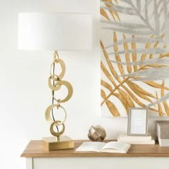 Maisons Du Monde Lampes à Poser Lampe En Métal Doré Et Coton Blanc -Éclairage Soldes 2024 lampe en metal dore et coton blanc 1000 3 40 165311 4
