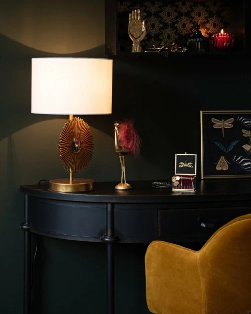 Maisons Du Monde Lampes à Poser Lampe En Métal Doré Soleil Sculpté Et Abat-jour Blanc En Coton Et Lin Recyclés 5 Maisons Du Monde Lampes à Poser Lampe En Métal Doré Soleil Sculpté Et Abat-jour Blanc En Coton Et Lin Recyclés – Image 3