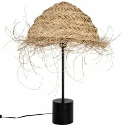 Maisons Du Monde Lampadaires Lampe En Métal Marron Et Abat-jour En Fibre De Palmier Noir