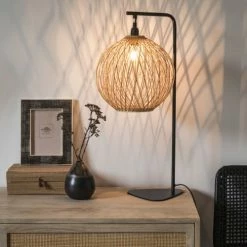Maisons Du Monde Lampes à Poser Lampe En Métal Noir Abat-jour Rond En Bambou -Éclairage Soldes 2024 lampe en metal noir abat jour rond en bambou 1000 2 12 223790 3