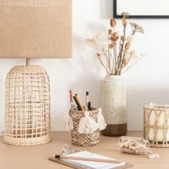 Maisons Du Monde Lampes à Poser Lampe En Rotin Tressé Et Abat-jour En Lin Beige -Éclairage Soldes 2024 lampe en rotin tresse et abat jour en lin beige 1000 10 30 211303 4