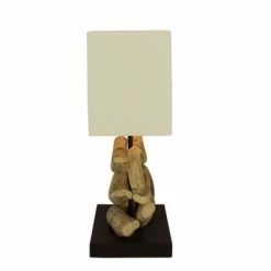 Pirouette Paris Lampes à Poser Lampe En Teck Avec Abat-jour Blanc -Éclairage Soldes 2024 lampe en teck avec abat jour blanc 5