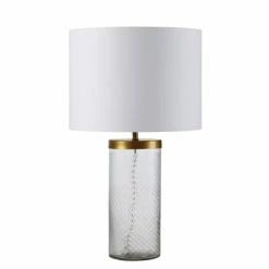 Maisons Du Monde Lampes à Poser Lampe En Verre Ciselé Métal Doré Abat-jour Blanc