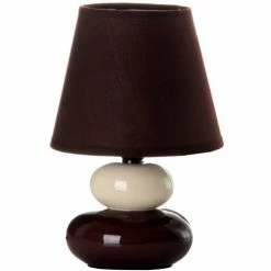 Unimasa Lampes à Poser Lampe Galet Céramique Marron Et Crème