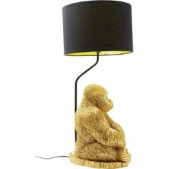 Kare Design Lampes à Poser Lampe Gorille En Polyrésine Dorée Et Abat-jour Noir -Éclairage Soldes 2024 lampe gorille en polyresine doree et abat jour noir 4