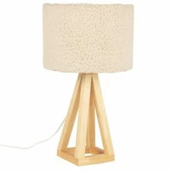 Maisons Du Monde Lampes à Poser Lampe Moumoute En Bois D'hévéa Et Abat-jour En Lin