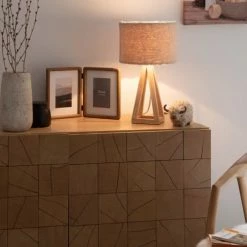 Maisons Du Monde Lampes à Poser Lampe Moumoute En Bois D'hévéa Et Abat-jour En Lin -Éclairage Soldes 2024 lampe moumoute en bois d hevea et abat jour en lin 1000 15 30 228359 3