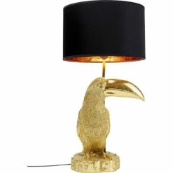 Kare Design Lampes à Poser Lampe Toucan En Polyrésine Dorée Et Abat-jour Noir -Éclairage Soldes 2024 lampe toucan en polyresine doree et abat jour noir 4