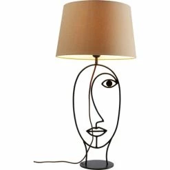 Kare Design Lampes à Poser Lampe Visage En Acier Et Abat-jour En Coton Marron -Éclairage Soldes 2024 lampe visage en acier et abat jour en coton marron 3