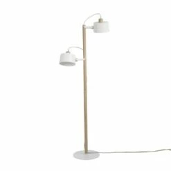 DIZY Design Lampadaires Luminaire à Poser Avec 2 Abat-jours En Chêne Et Métal Noir -Éclairage Soldes 2024 luminaire a poser avec 2 abat jours en chene et metal blanc 4