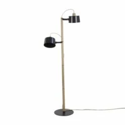 DIZY Design Lampadaires Luminaire à Poser Avec 2 Abat-jours En Chêne Et Métal Noir -Éclairage Soldes 2024 luminaire a poser avec 2 abat jours en chene et metal noir 4