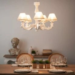 Maisons Du Monde Lustres Lustre Blanc Effet Vieilli Et Abat-jours Beiges -Éclairage Soldes 2024 lustre blanc effet vieilli et abat jours beiges 1000 4 28 106628 5