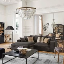 Maisons Du Monde Suspensions Lustre En Métal Doré à Pampilles En Cristal Biseauté -Éclairage Soldes 2024 lustre en metal dore a pampilles en cristal biseaute 1000 11 34 210692 3