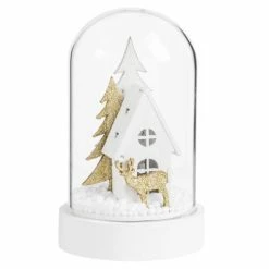 Maisons Du Monde Décorations à Poser De Noël Statuette Maisonnette Lumineuse Sous Cloche En Verre H12