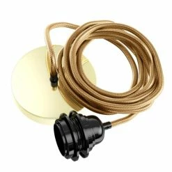 Hoopzi Suspensions Suspension 1 Fil électrique En Tissu Doré 2,5m Douille Noire