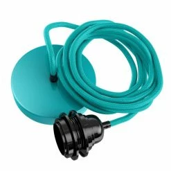 Hoopzi Suspensions Suspension 1 Fil électrique En Tissu Turquoise 2,5m Douille Noire