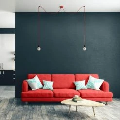 Hoopzi Suspensions Suspension 2 Fils électriques En Tissu Rouge 2,5m Douille Noire -Éclairage Soldes 2024 suspension 2 fils electriques en tissu rouge 2 5m douille noire 2