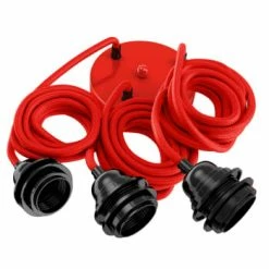 Hoopzi Suspensions Suspension 3 Fils électriques En Tissu Rouge 2,5m Douille Noire -Éclairage Soldes 2024 suspension 3 fils electriques en tissu rouge 2 5m douille noire 5