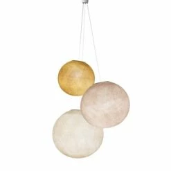 La Case De Cousin Paul Suspensions Suspension 3 Globes Moutarde-lin-écru -Éclairage Soldes 2024 suspension 3 globes moutarde lin ecru 1