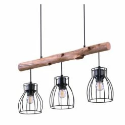 Rendez Vous Déco Suspensions Suspension 3 Lampes En Bois D'eucalyptus Et Métal Noir