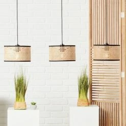 Brilliant Suspensions Suspension 3 Lumières Métal/Rotin L110cm -Éclairage Soldes 2024 suspension 3 lumieres metal rotin l110cm 1