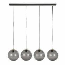 Maisons Du Monde Suspensions Suspension 4 Globes En Verre Noir Fumé Et Support En Métal Noir