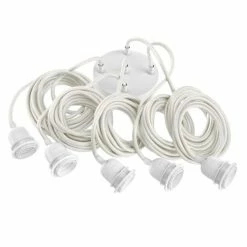 Hoopzi Suspensions Suspension 5 Fils électriques En Tissu Blanc 3,5m Douille Blanche
