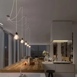 Hoopzi Suspensions Suspension 5 Fils électriques En Tissu Ficelle 3,5m Douille Noire -Éclairage Soldes 2024 suspension 5 fils electriques en tissu ficelle 3 5m douille noire 2