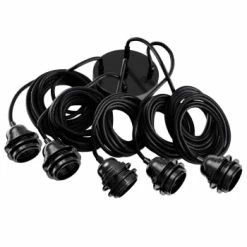 Hoopzi Suspensions Suspension 5 Fils électriques En Tissu Rouge 3,5m Douille Noire -Éclairage Soldes 2024 suspension 5 fils electriques en tissu noir 3 5m douille noire 1