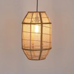 Mica Decorations Suspensions Suspension En Bois Beige Et Lin -Éclairage Soldes 2024 suspension en bois beige et lin 4