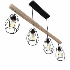 Rendez Vous Déco Suspensions Suspension En Bois Et Métal 4 Lampes -Éclairage Soldes 2024 suspension en bois et metal 4 lampes 3