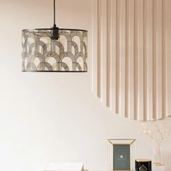 Maisons Du Monde Suspensions Suspension Tambour En Métal Ajouré Noir Et Doré -Éclairage Soldes 2024 suspension tambour en metal ajoure noir et dore 1000 6 16 210551 2